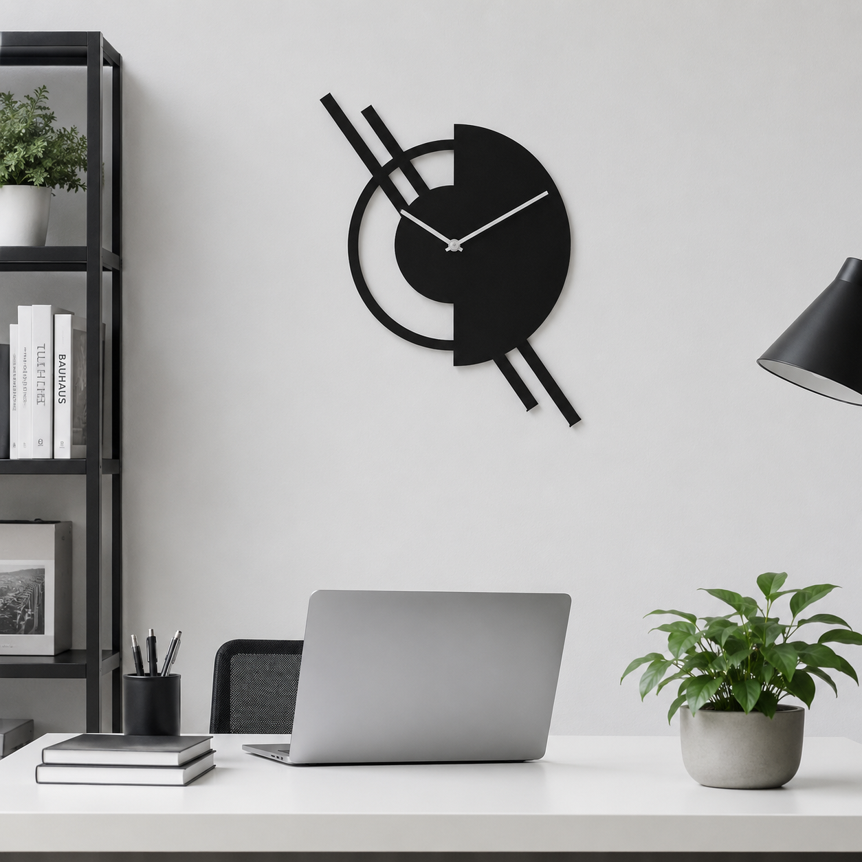 Laser Cut Stylish Half Moon Metal Wall Clock - view 3