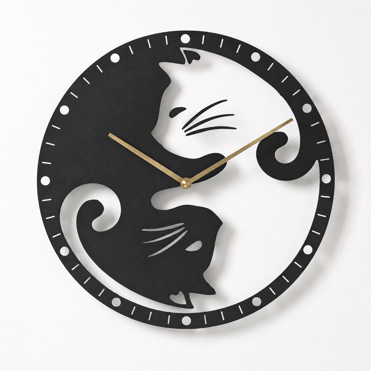 Laser Cut Yin Yang Cats Metal Wall Clock