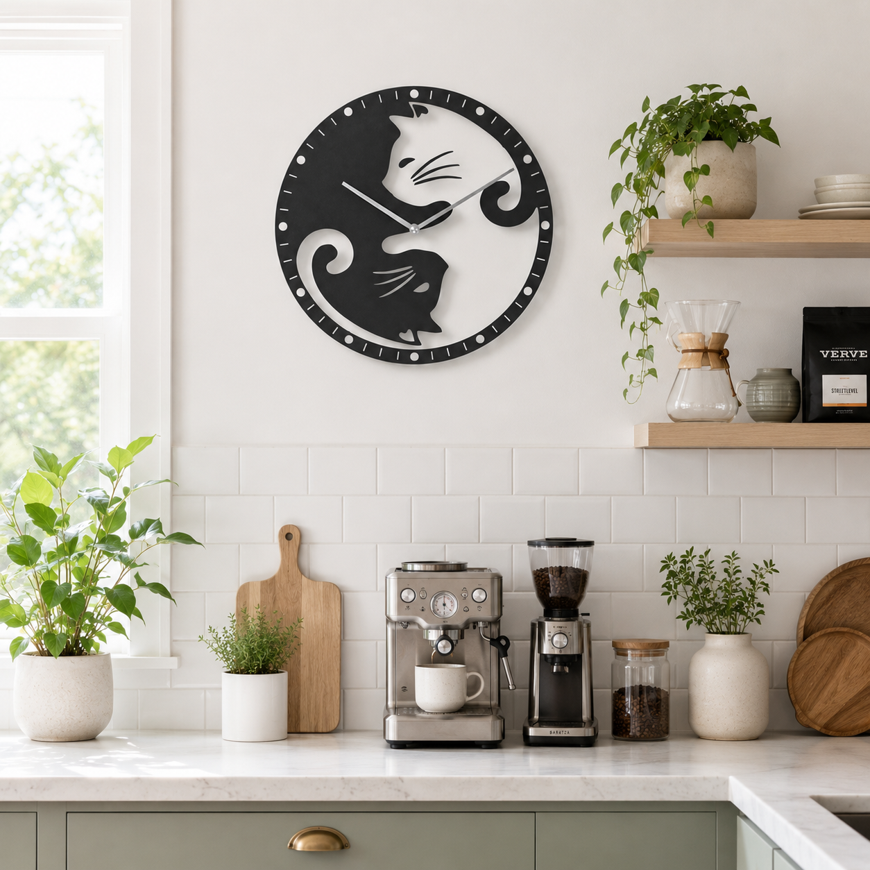 Laser Cut Yin Yang Cats Metal Wall Clock - view 3