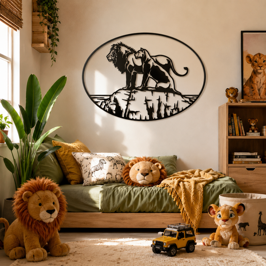 Lion Family On Rock Metal Wall Art