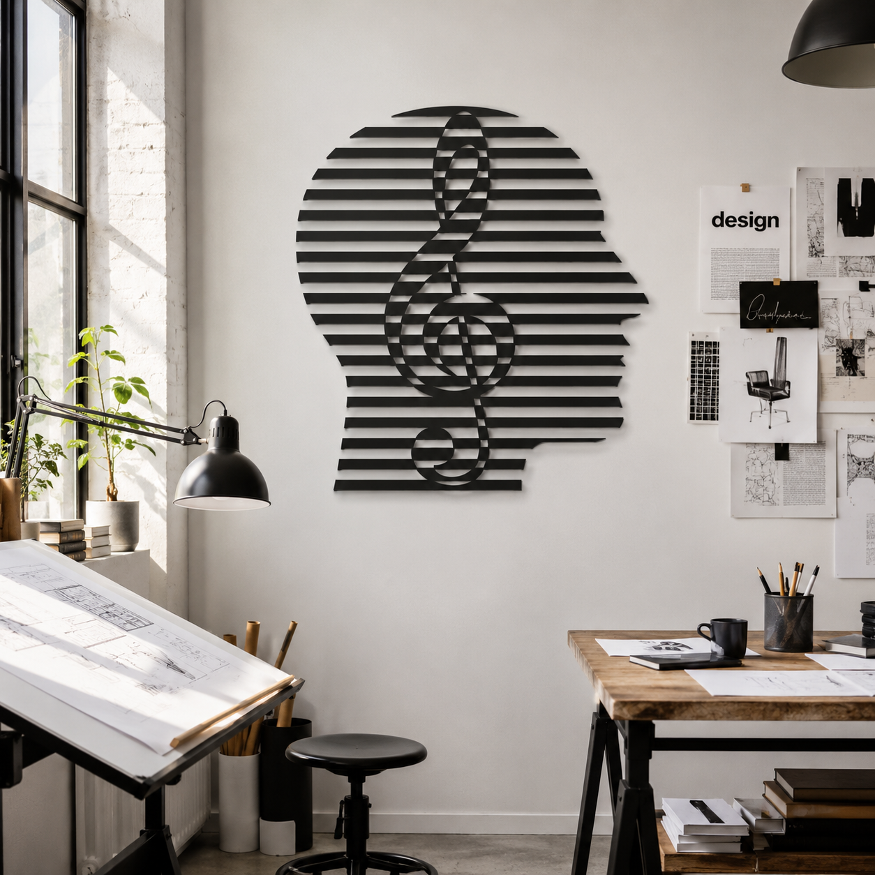 Music Lover Treble Clef Head Silhouette Metal Wall Art - view 3