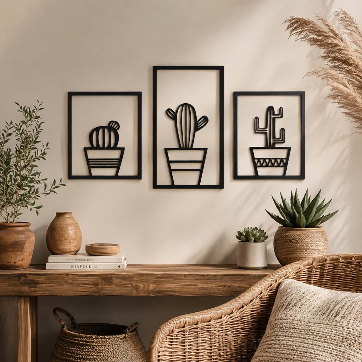 Potted Cactus Trio 3 Piece Metal Wall Art