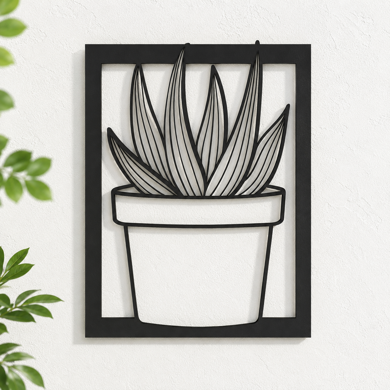 Potted Succulent Plant Metal Wall Art