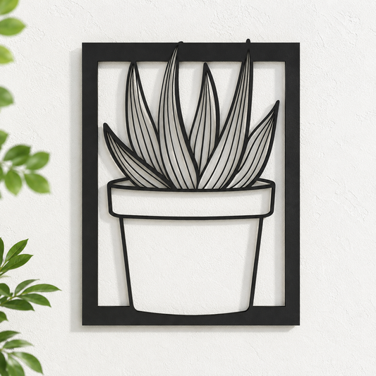 Potted Succulent Plant Metal Wall Art