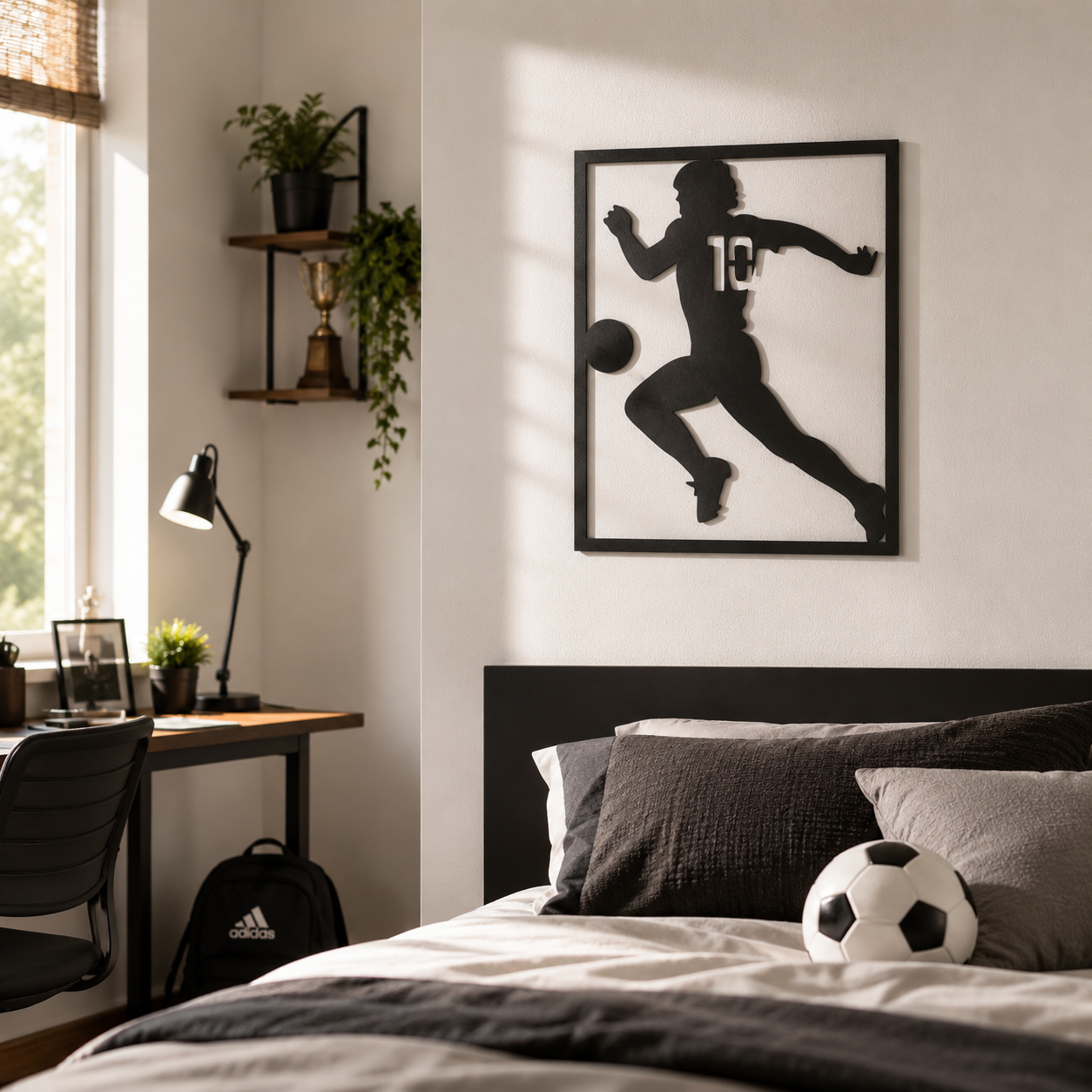 Soccer Player Action Silhouette Metal Wall Art