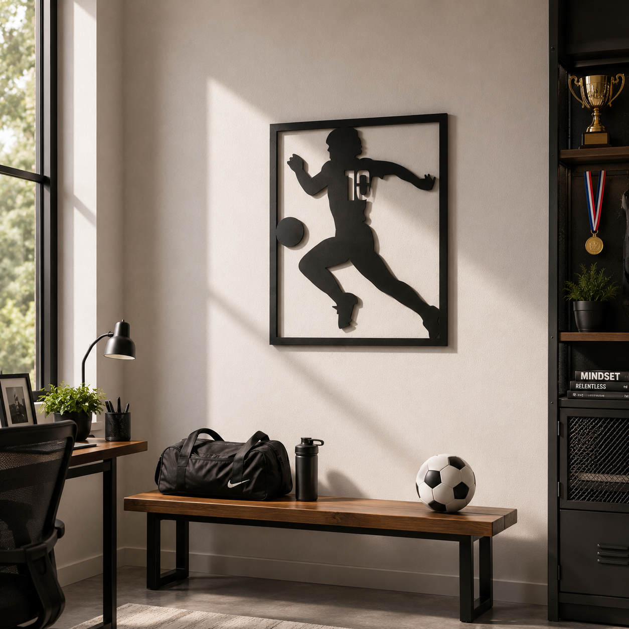 Soccer Player Action Silhouette Metal Wall Art - view 3