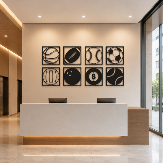 Sports Balls Geometric Metal Wall Art Set