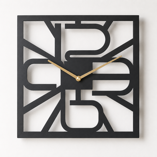 Square Sunburst Bold Numerals Metal Wall Clock