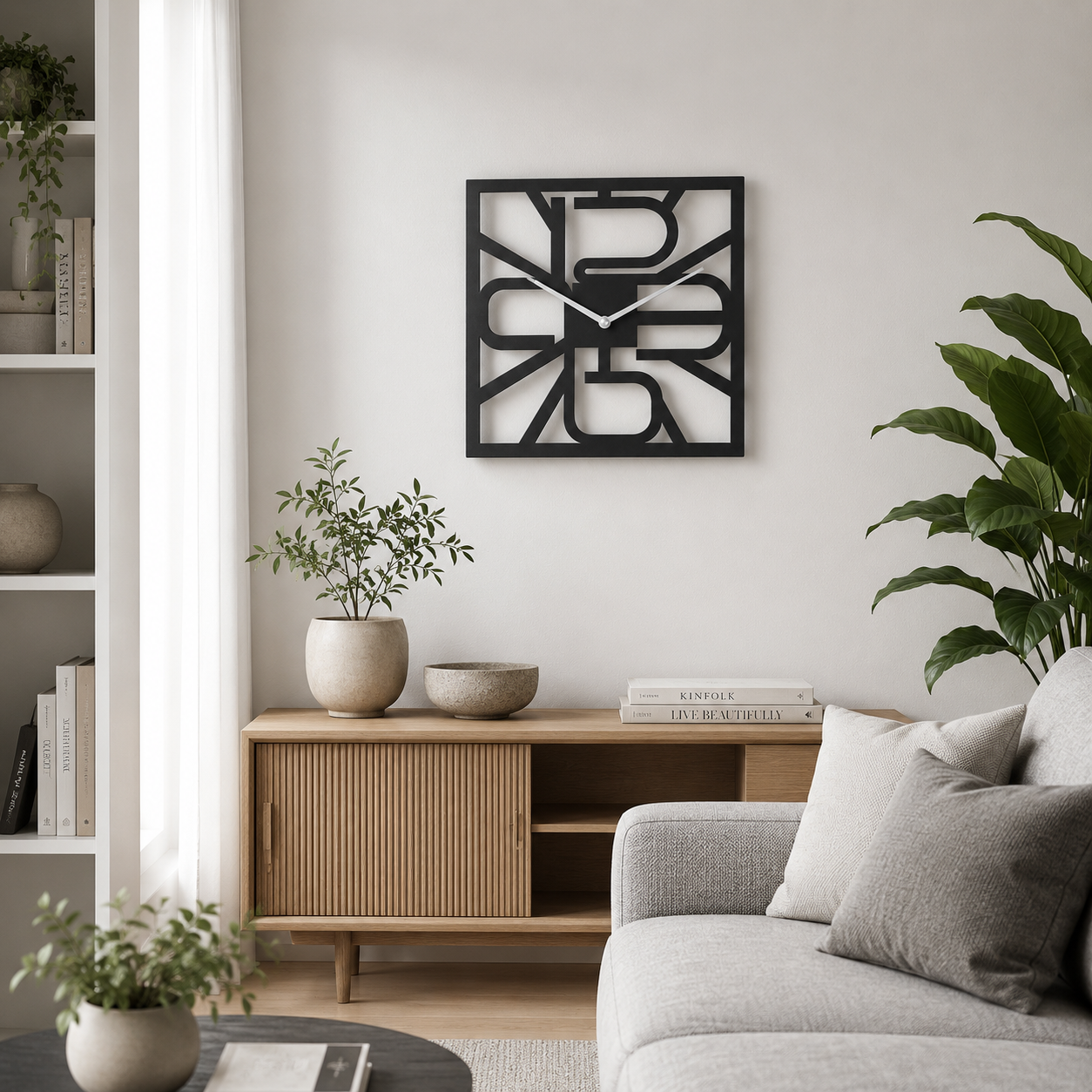 Square Sunburst Bold Numerals Metal Wall Clock - view 2