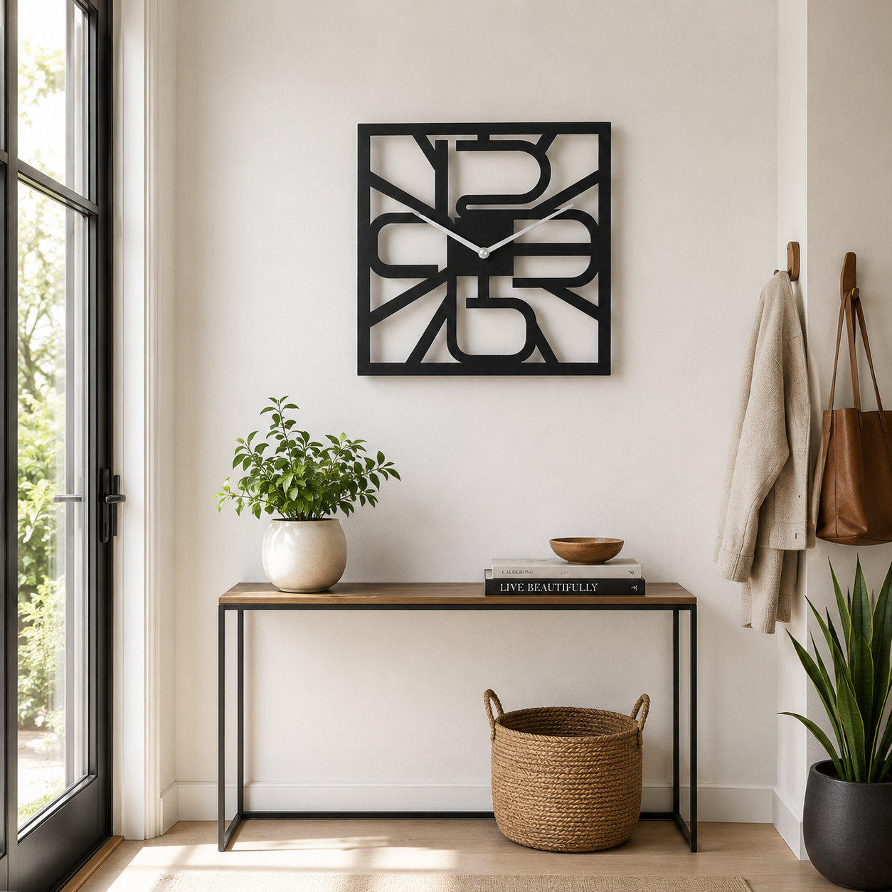 Square Sunburst Bold Numerals Metal Wall Clock - view 3