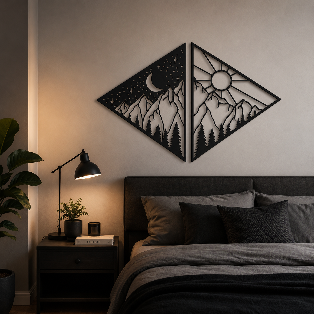 Sun Moon Mountain Diamond Metal Wall Art
