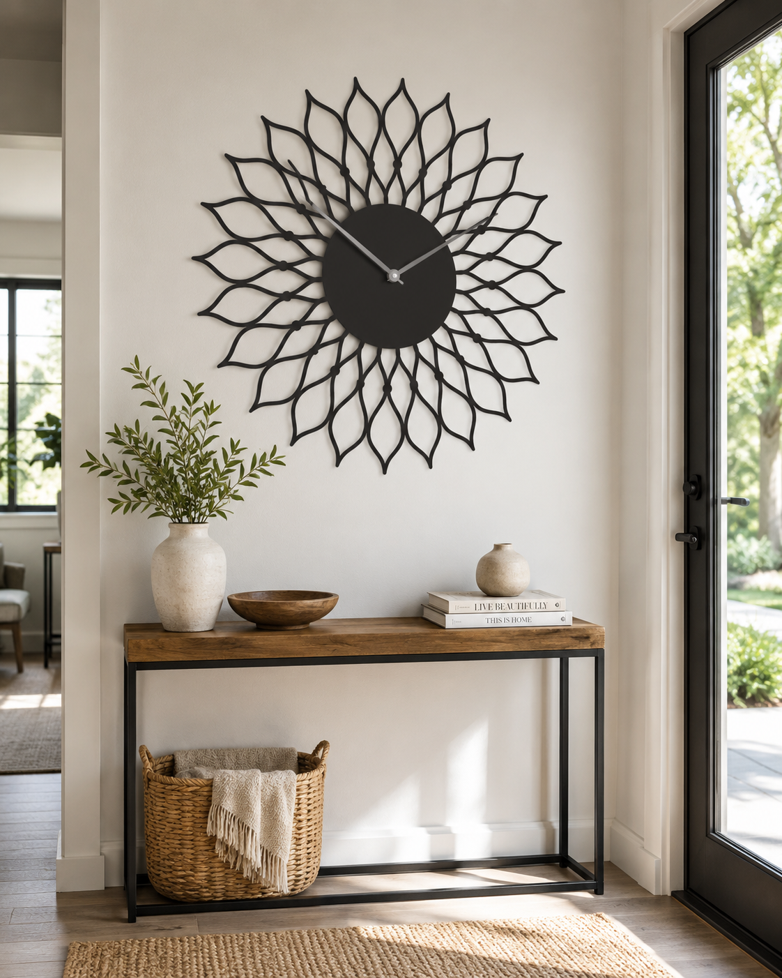 Sunflower Petal Mandala Metal Wall Clock