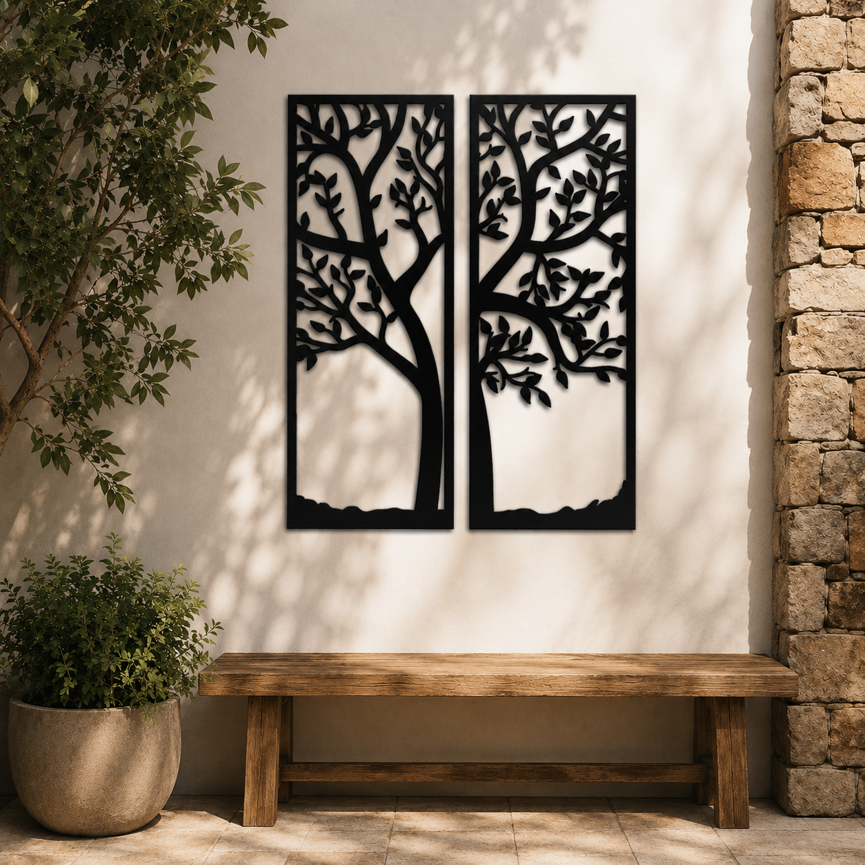 Tall Tree Of Life 2 Piece Metal Wall Art