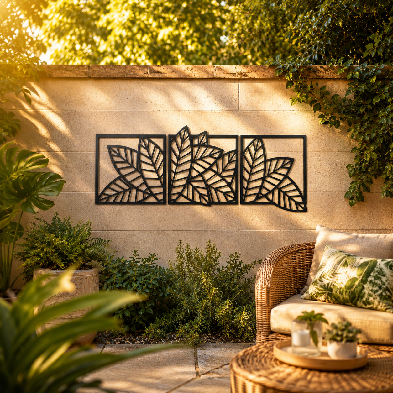 Tropical Leaves Botanical Trio Metal Wall Art