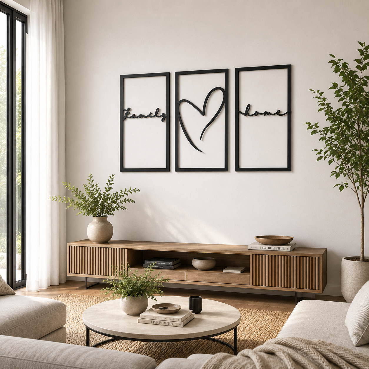Family Home Heart Script Triptych Metal Wall Art - view 3