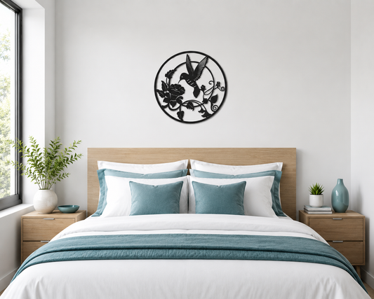 Hummingbird And Rose Round Metal Wall Art - view 2