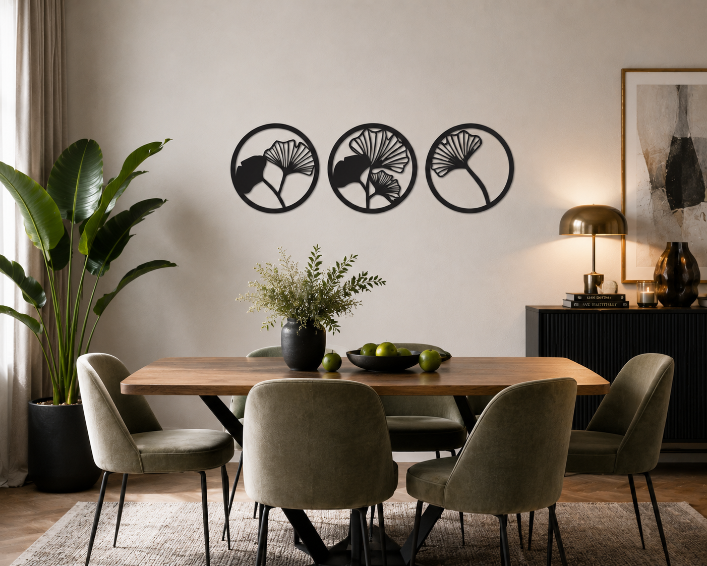 Ginkgo Leaf Round Trio Metal Wall Art