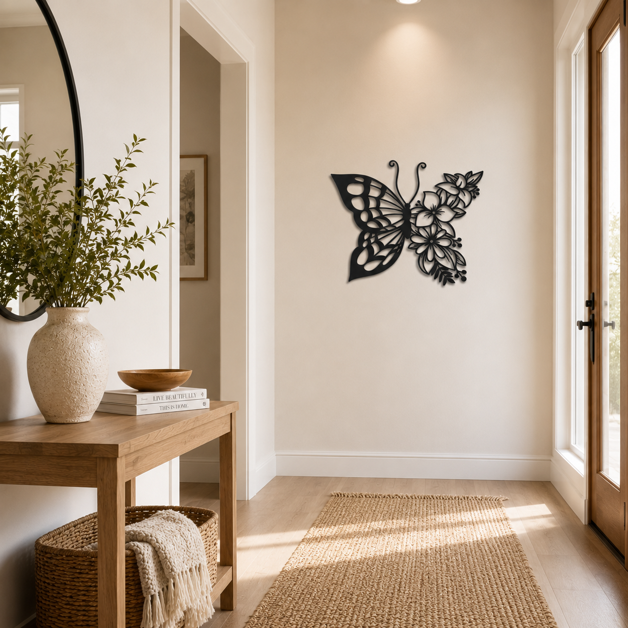 Butterfly And Blossoms Metal Wall Art