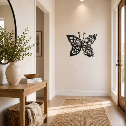 Butterfly And Blossoms Metal Wall Art