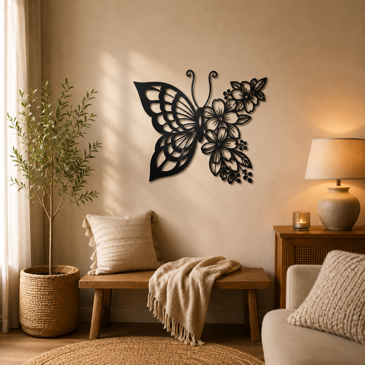 Butterfly And Blossoms Metal Wall Art - view 3