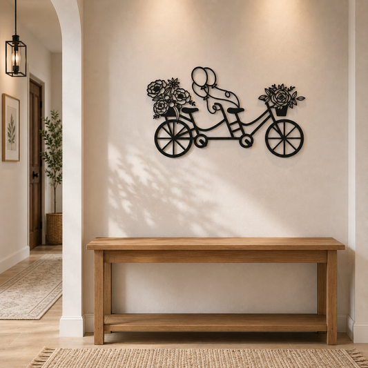 Floral Tandem Bicycle Metal Wall Art