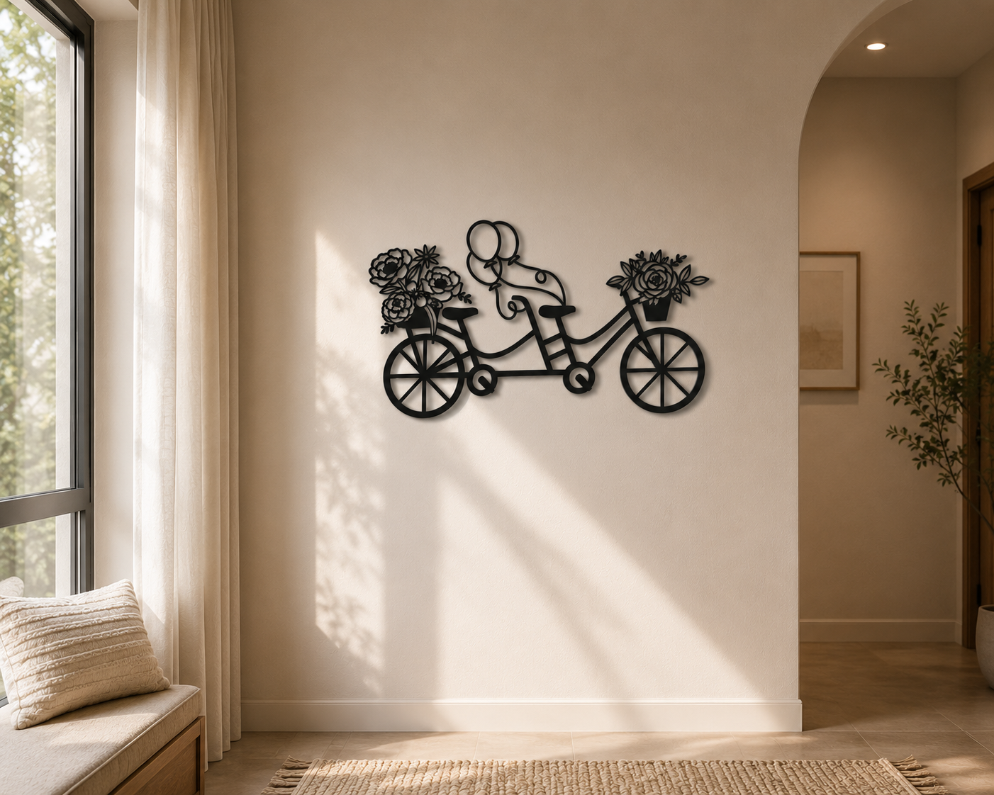 Floral Tandem Bicycle Metal Wall Art - view 2