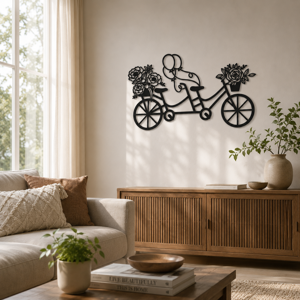 Floral Tandem Bicycle Metal Wall Art - view 3