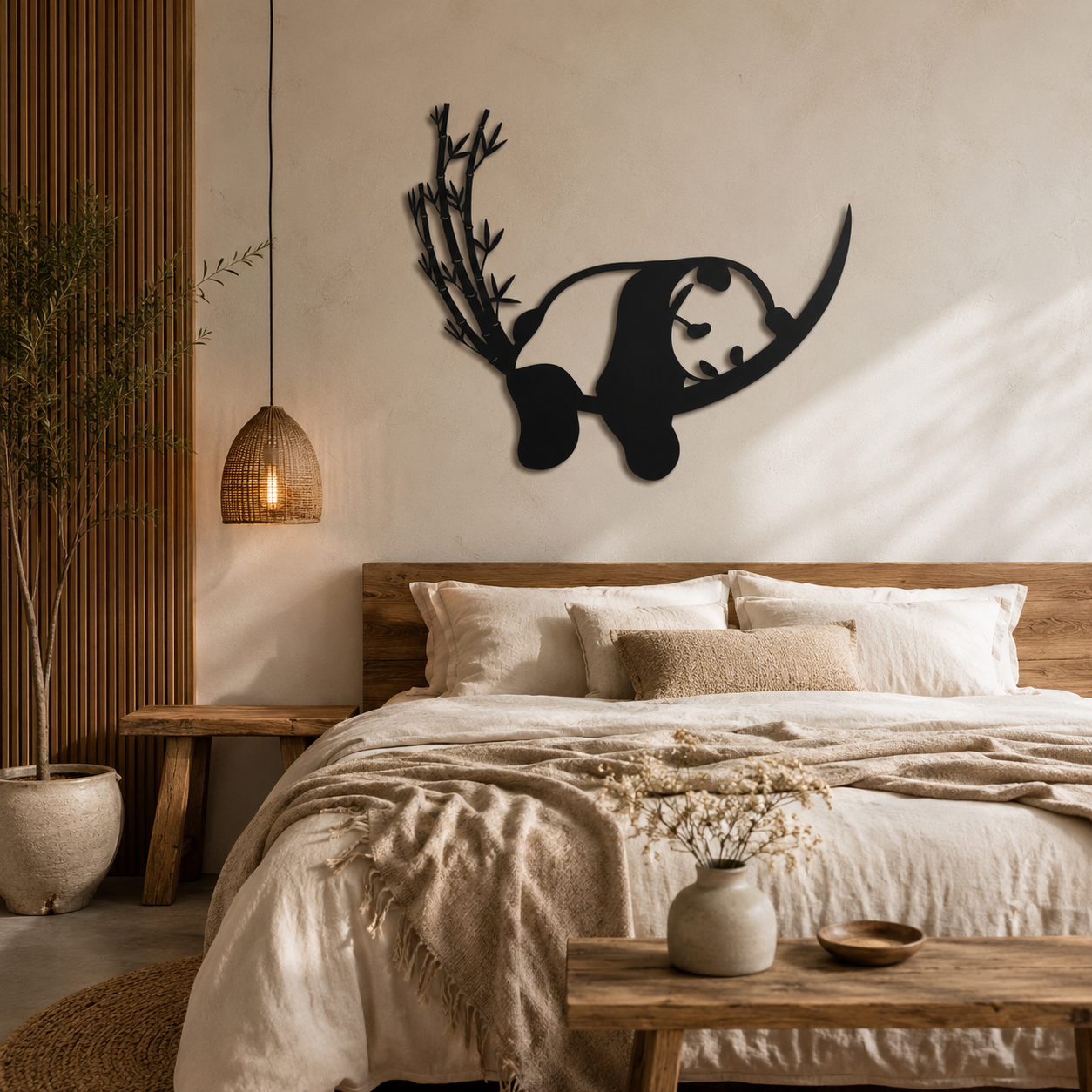 Sleepy Panda On Bamboo Metal Wall Art