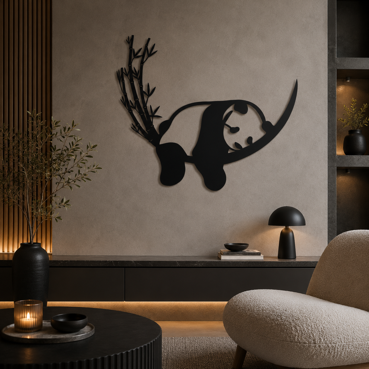 Sleepy Panda On Bamboo Metal Wall Art - view 2
