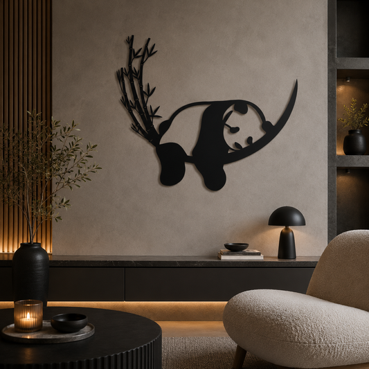 Sleepy Panda On Bamboo Metal Wall Art - view 2