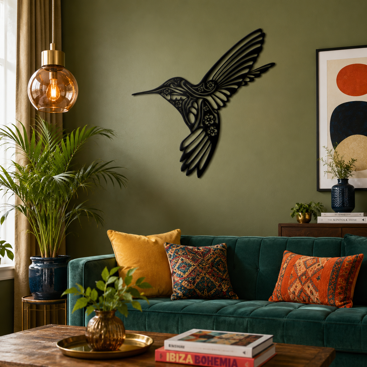 Ornate Floral Hummingbird Framed Metal Wall Art - view 2