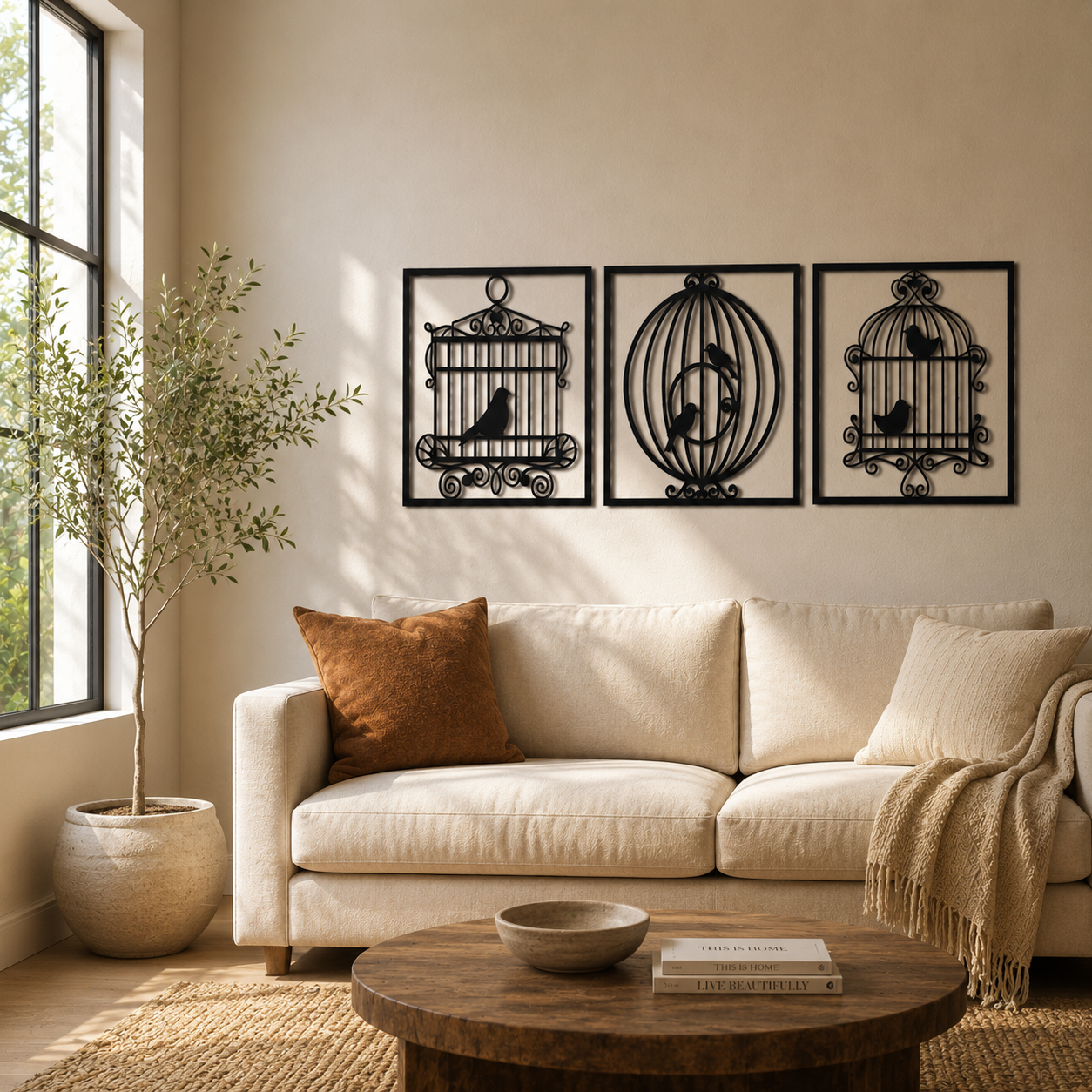 Vintage Birdcage Triptych Metal Wall Art