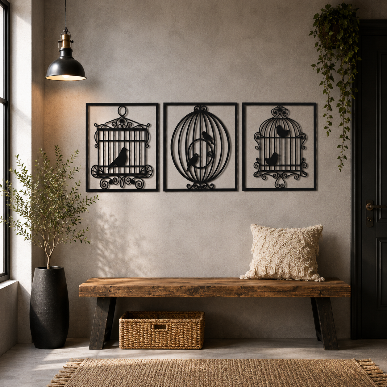 Vintage Birdcage Triptych Metal Wall Art - view 2