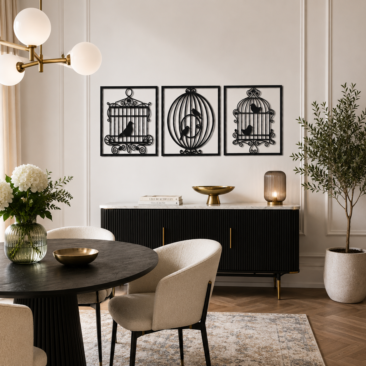 Vintage Birdcage Triptych Metal Wall Art - view 3