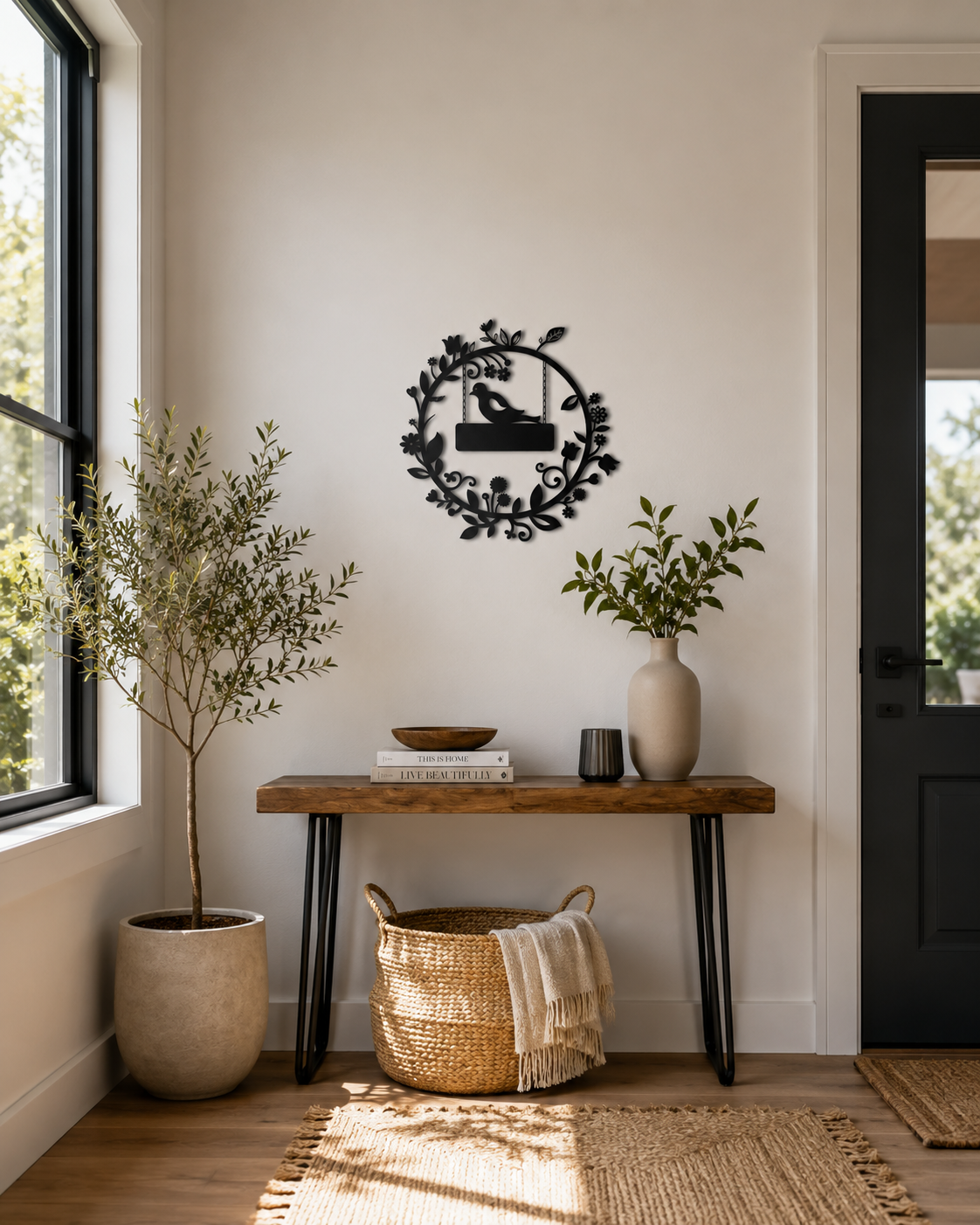 Bird On Floral Swing Wreath Metal Wall Art - view 2
