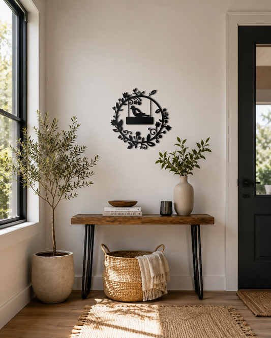 Bird On Floral Swing Wreath Metal Wall Art - view 2