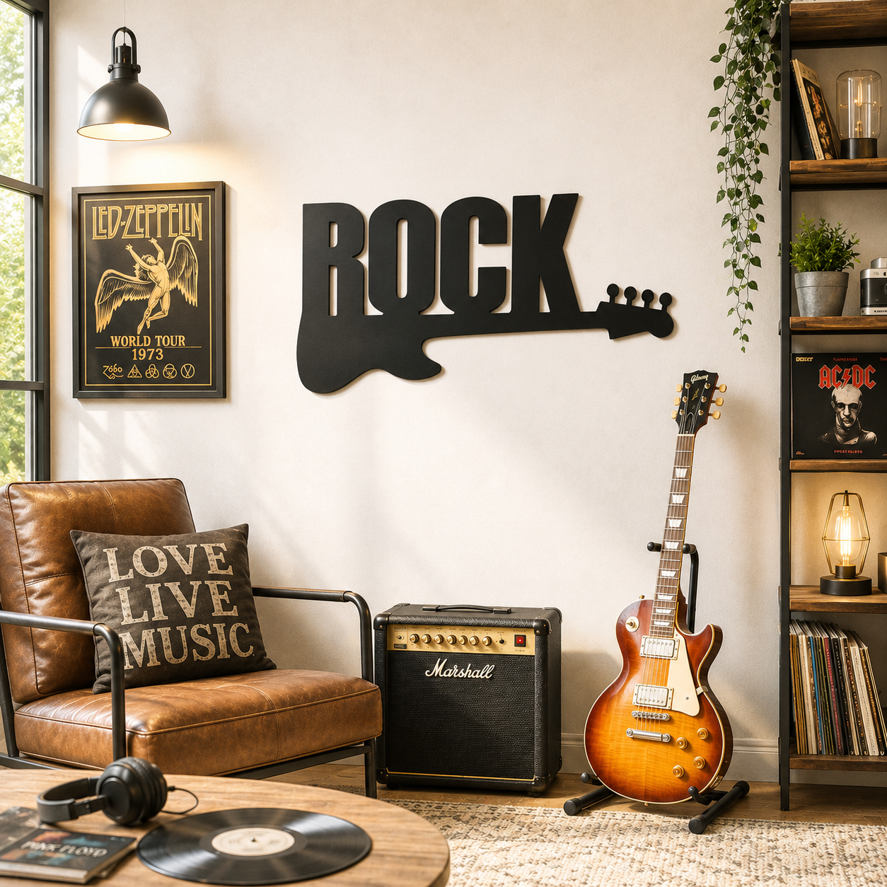 Rock Guitar Word Sign Metal Wall Art