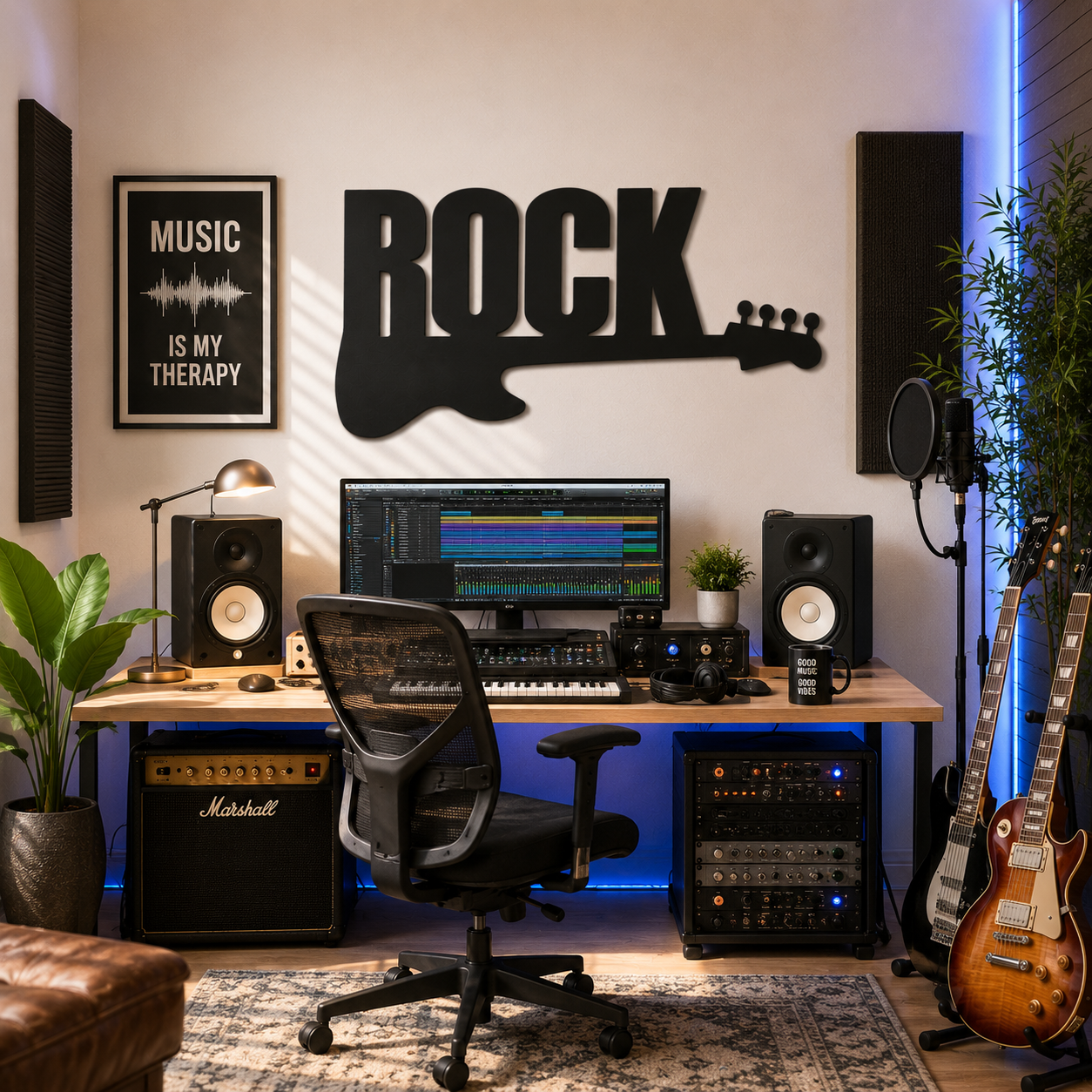 Rock Guitar Word Sign Metal Wall Art - view 2