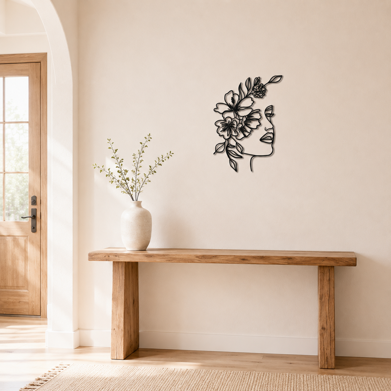 Floral Woman Line Art Portrait Metal Wall Art
