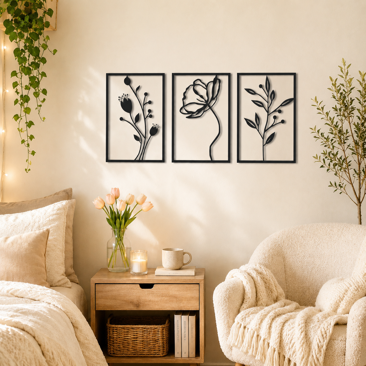 Botanical Wildflower Triptych Metal Wall Art - view 2