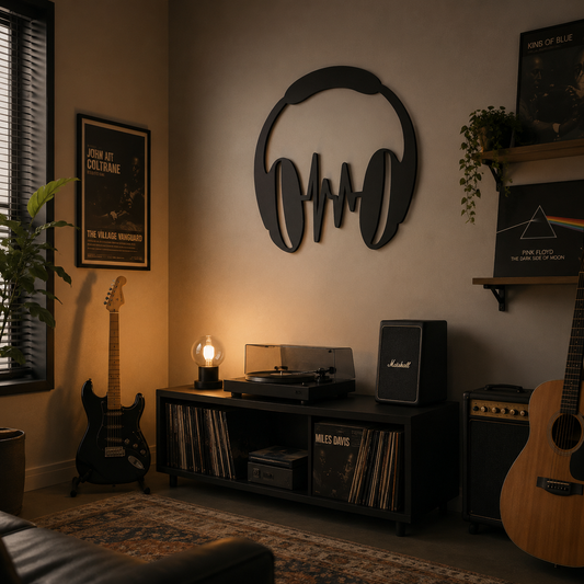 Headphones And Sound Wave Metal Wall Art