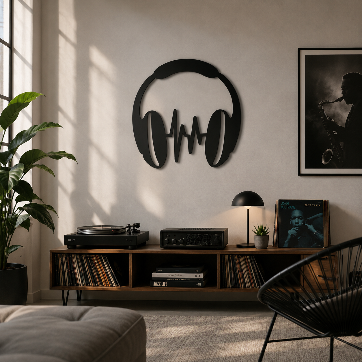 Headphones And Sound Wave Metal Wall Art - view 2