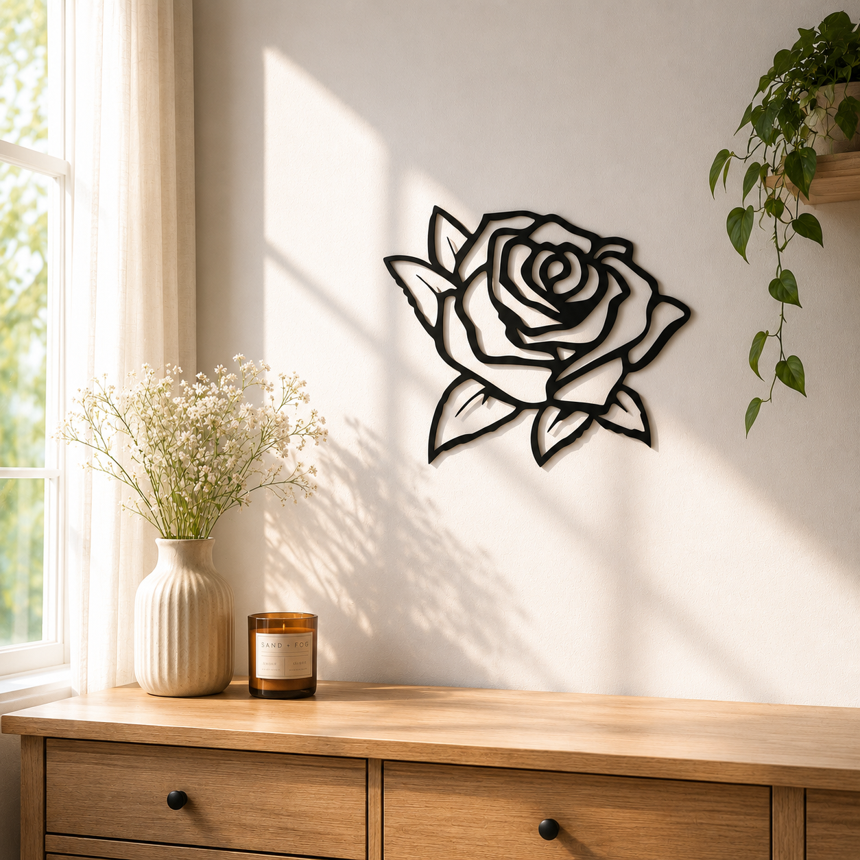 Blooming Rose Flower Botanical Metal Wall Art