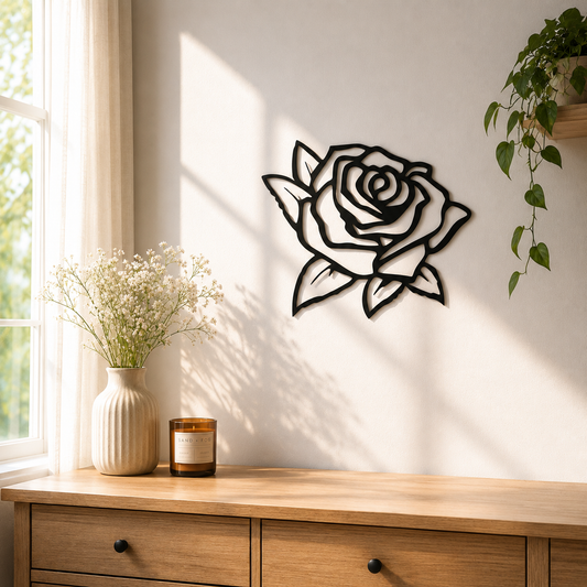 Blooming Rose Flower Botanical Metal Wall Art
