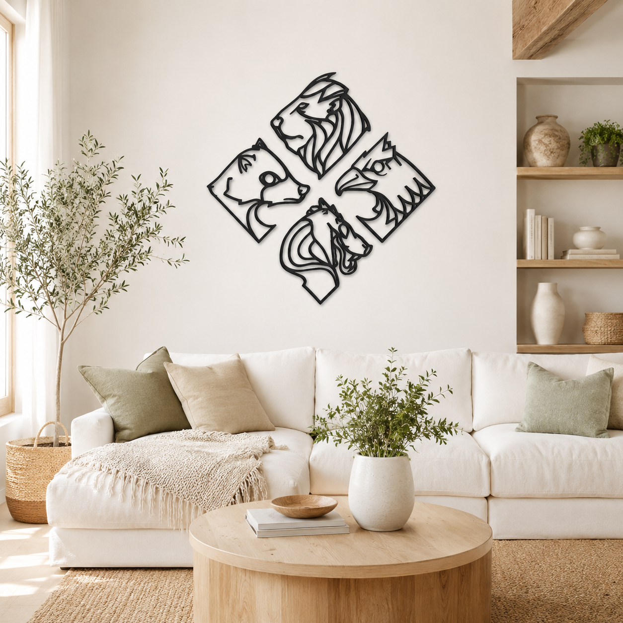 Four Animal Heads Lion Bear Eagle Horse Metal Wall Art