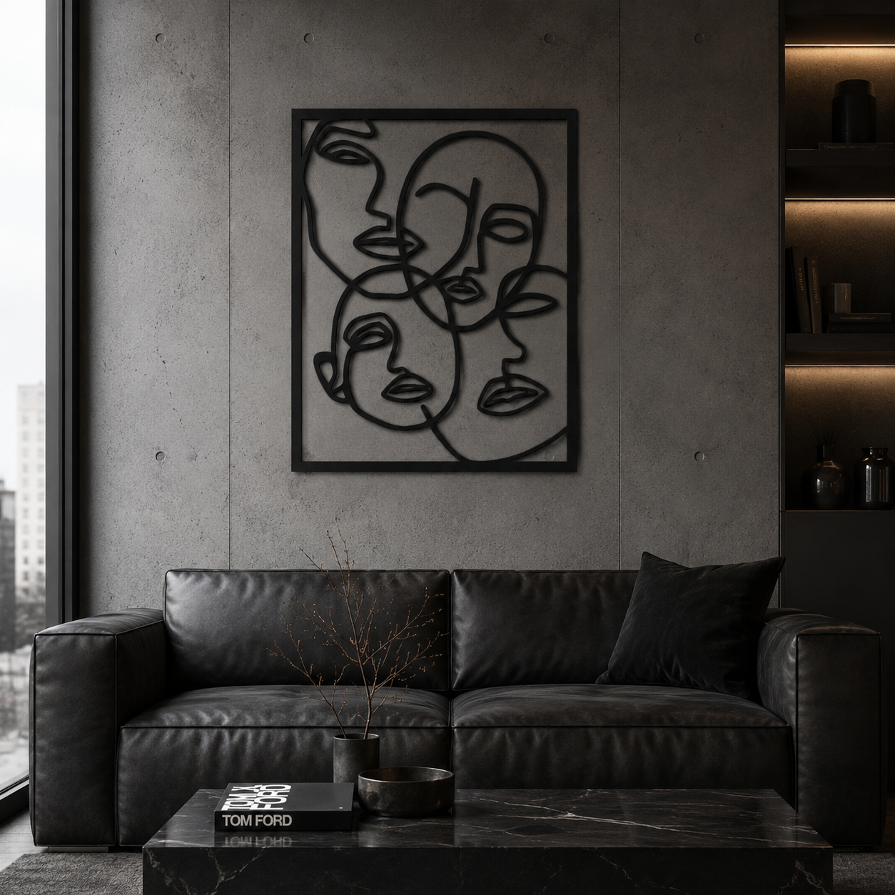 Abstract Line Art Faces Framed Metal Wall Art