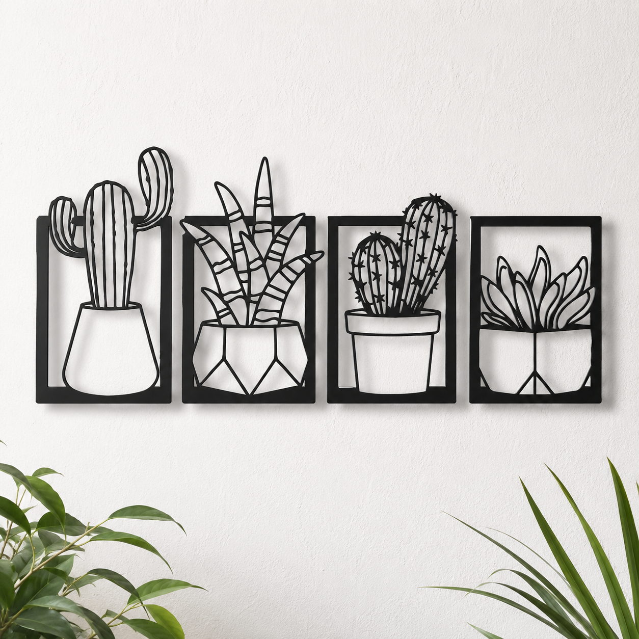 Potted Cactus Quartet Metal Wall Art