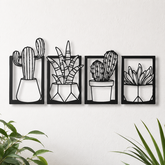 Potted Cactus Quartet Metal Wall Art