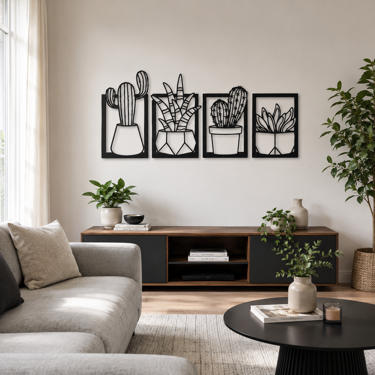 Potted Cactus Quartet Metal Wall Art - view 2