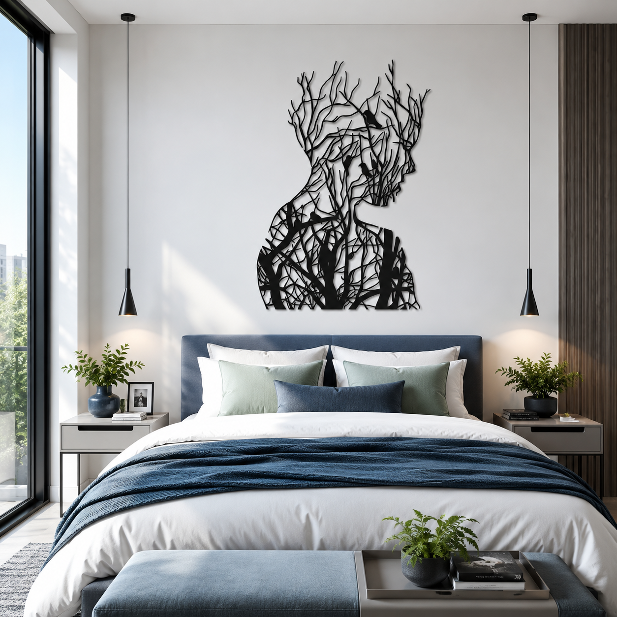 Woman And Tree Branch Silhouette Metal Wall Art
